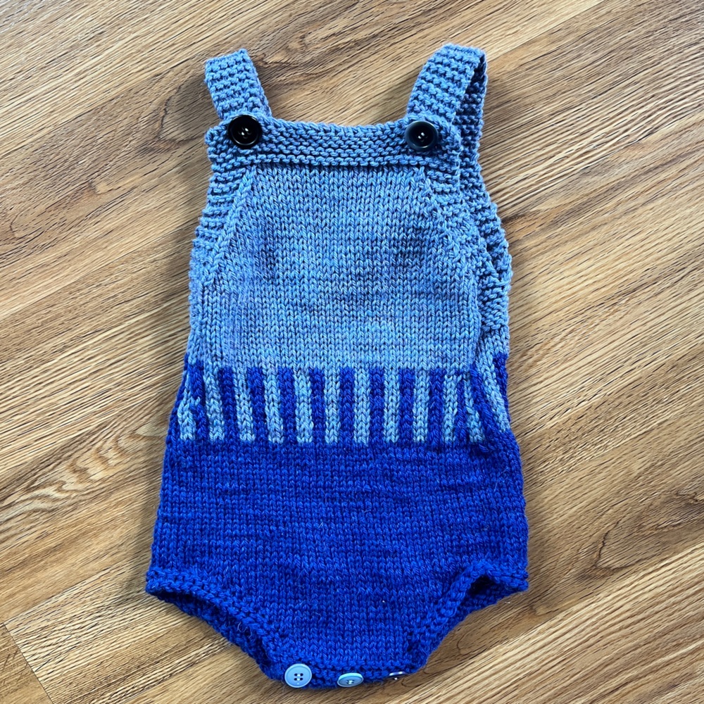 Handknit onesie for baby photoshoot or daily wear. Adorable soft never worn blue